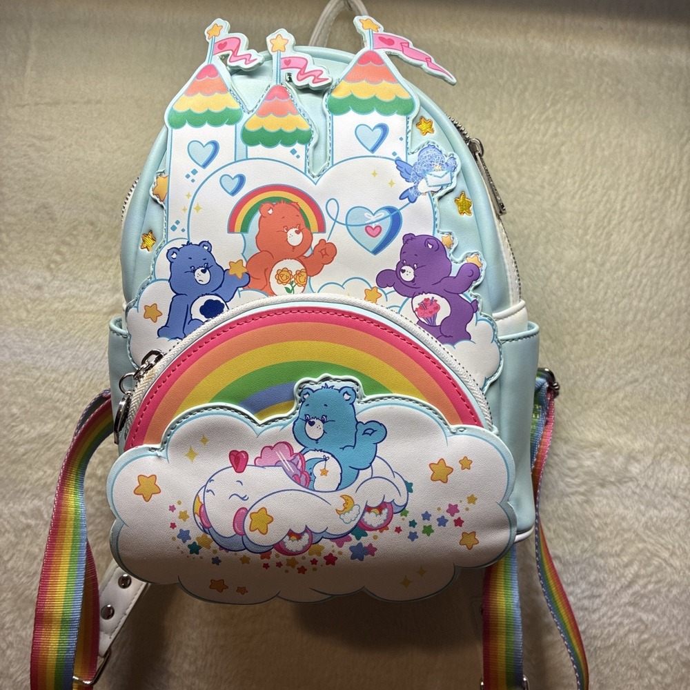 *Flaw* Loungefly Care Bears 40th Anniversary Mini Backpack Rainbow Clouds